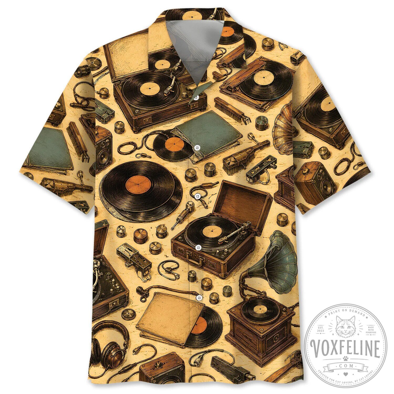 Vintage Vinyl Record Player Music Lover Hawaiian Shirt