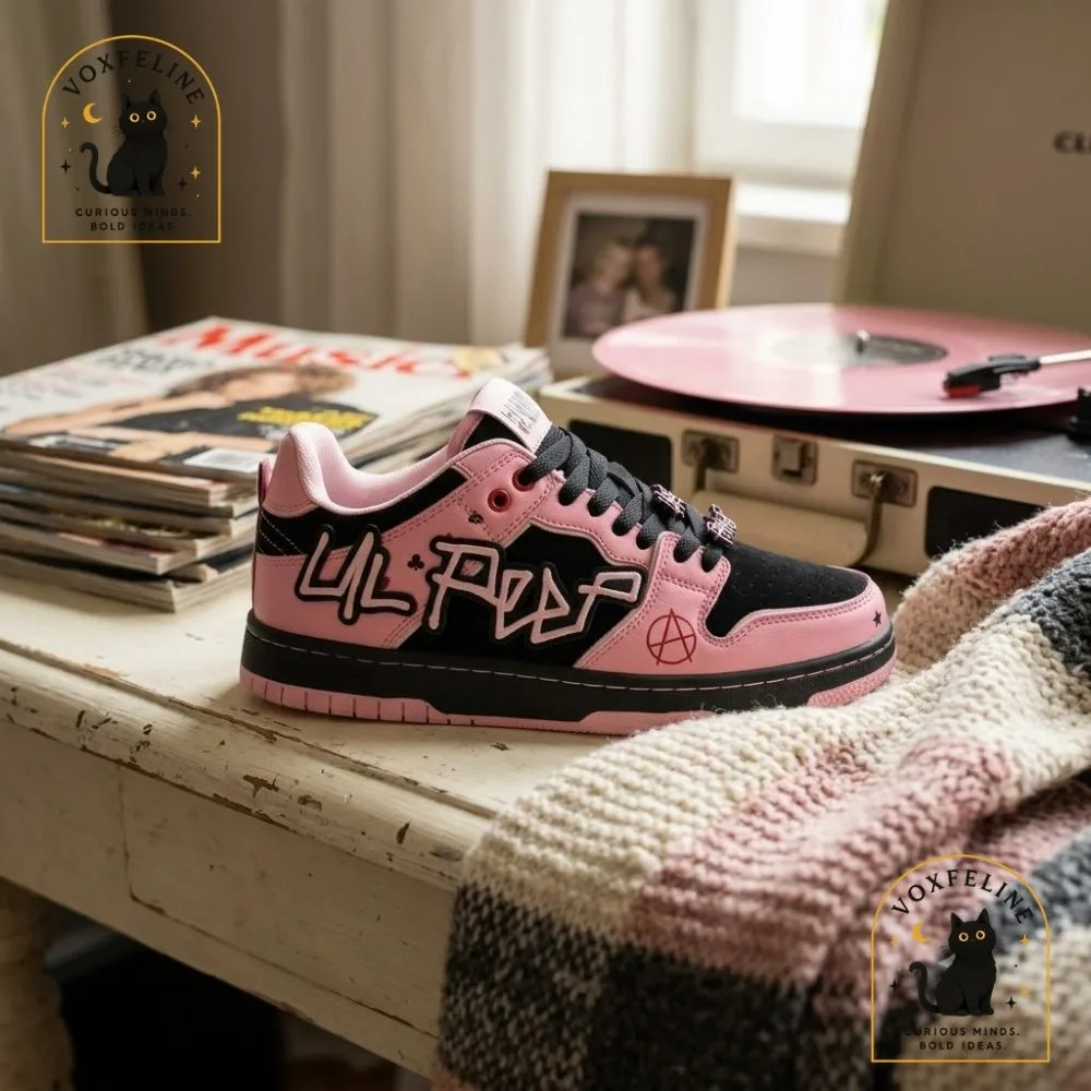 Lil Peep-Inspired Chunky Skate Sneakers Pink & Black Anarchy Design (2) Lil Peep-Inspired Chunky Skate Sneakers Pink & Black Anarchy Design — image 2