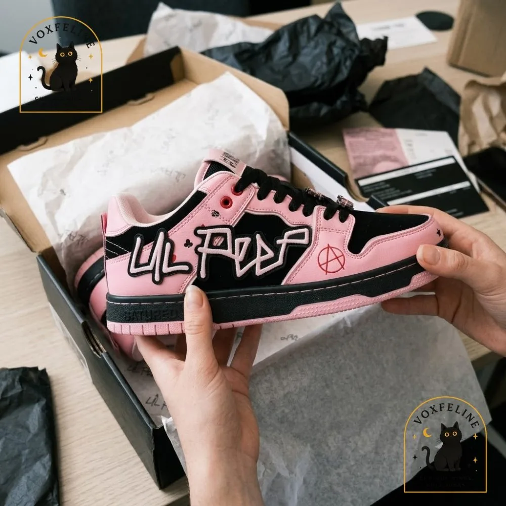 Lil Peep-Inspired Chunky Skate Sneakers Pink & Black Anarchy Design (3) Lil Peep-Inspired Chunky Skate Sneakers Pink & Black Anarchy Design — image 3