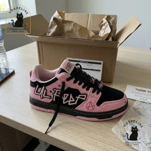 Lil Peep Inspired Chunky Skate Sneakers Pink Black Anarchy Design 7