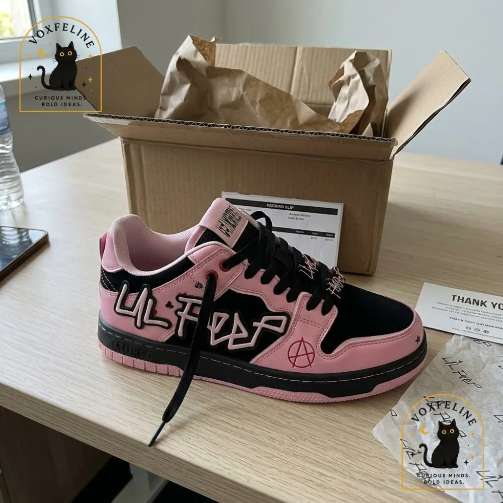 Lil Peep-Inspired Chunky Skate Sneakers Pink & Black Anarchy Design (7) Lil Peep-Inspired Chunky Skate Sneakers Pink & Black Anarchy Design — image 6