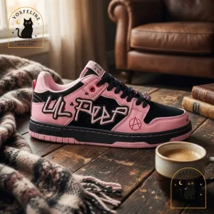 Lil Peep Inspired Chunky Skate Sneakers Pink Black Anarchy Design 8