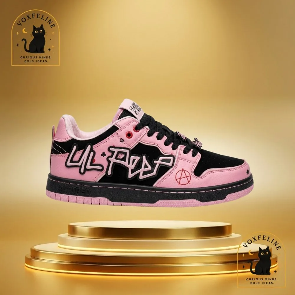 Lil Peep-Inspired Chunky Skate Sneakers Pink & Black Anarchy Design