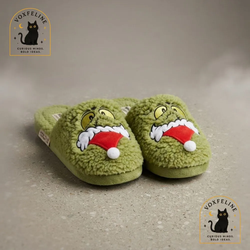 Grinch Christmas Fuzzy House Slippers with 3D Santa Hat (2) Grinch Christmas Fuzzy House Slippers with 3D Santa Hat — image 2