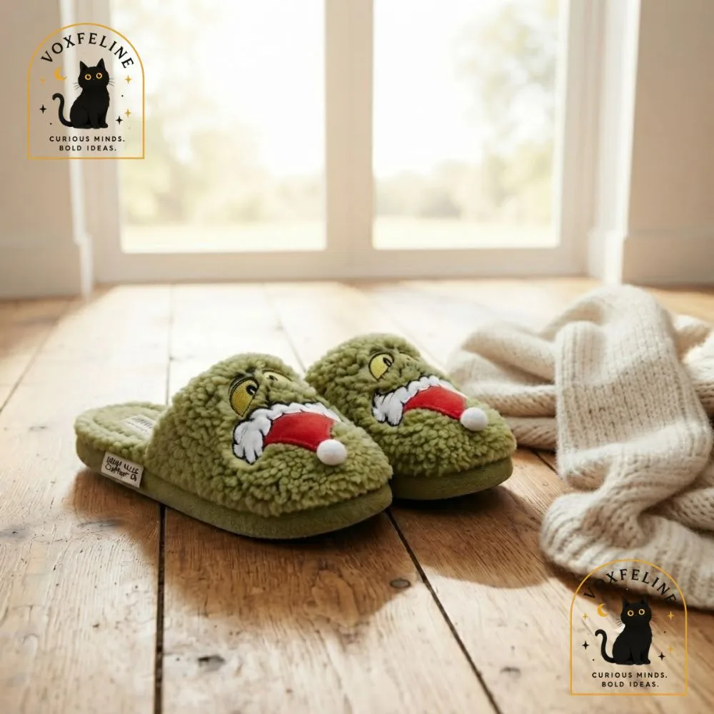Grinch Christmas Fuzzy House Slippers with 3D Santa Hat (6) Grinch Christmas Fuzzy House Slippers with 3D Santa Hat — image 6