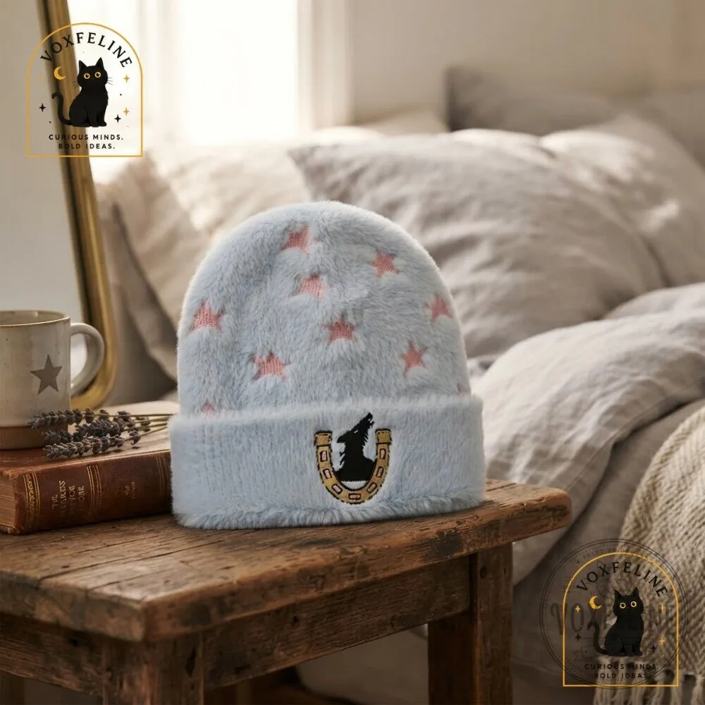 Johnny Joestar Light Blue Knit Beanie Pink Stars & Gold Horseshoe Embroidered Cuffed Hat 8 Johnny Joestar Light Blue Knit Beanie Pink Stars & Gold Horseshoe Embroidered Cuffed Hat