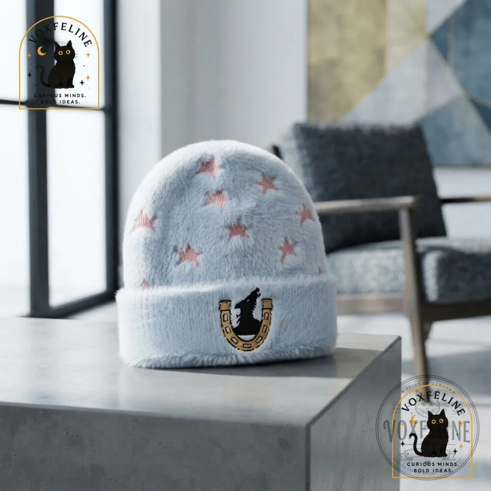Johnny Joestar Light Blue Knit Beanie Pink Stars & Gold Horseshoe Embroidered Cuffed Hat 9 Johnny Joestar Light Blue Knit Beanie Pink Stars & Gold Horseshoe Embroidered Cuffed Hat