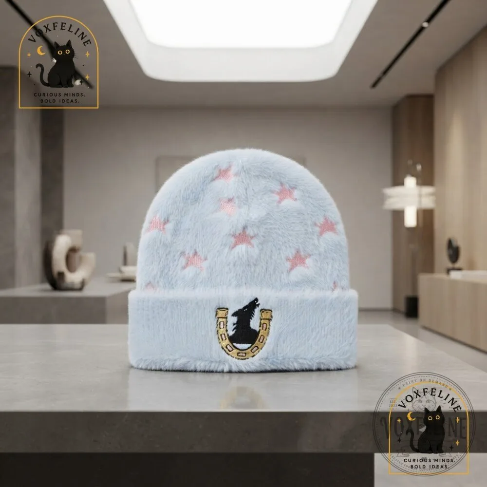 Johnny Joestar Light Blue Knit Beanie Pink Stars & Gold Horseshoe Embroidered Cuffed Hat 10 Johnny Joestar Light Blue Knit Beanie Pink Stars & Gold Horseshoe Embroidered Cuffed Hat