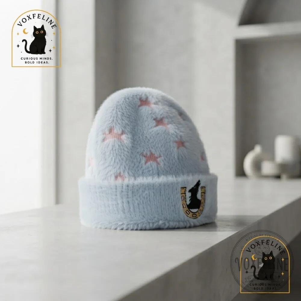 Johnny Joestar Light Blue Knit Beanie Pink Stars & Gold Horseshoe Embroidered Cuffed Hat 12 Johnny Joestar Light Blue Knit Beanie Pink Stars & Gold Horseshoe Embroidered Cuffed Hat