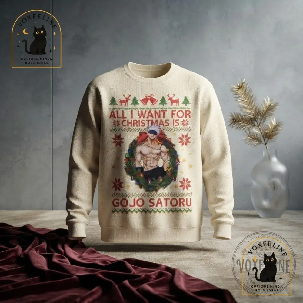 Gojo Satoru Christmas Wreath Sweatshirt Jujutsu Kaisen Holiday Graphic Sweatshirt 17 Gojo Satoru Christmas Wreath Sweatshirt Jujutsu Kaisen Holiday Graphic Sweatshirt