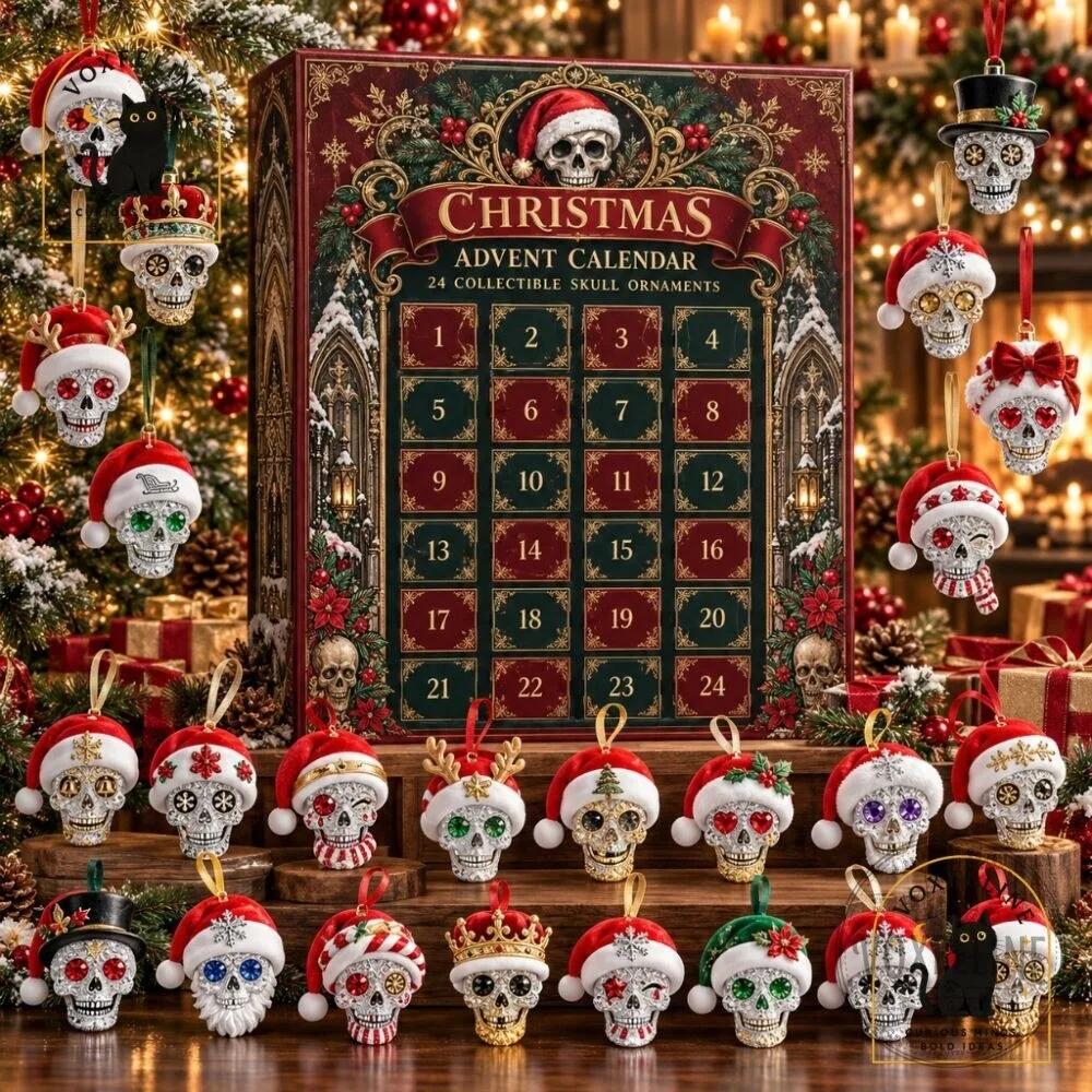 24 Piece Gothic Santa Skull Christmas Ornaments Skeleton Holiday Tree Decorations