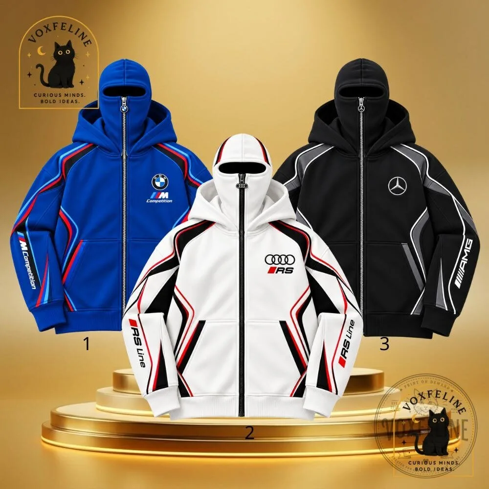 Car Hoodie Full Zip Racing Hoodie Audi RS BMW Mercedes AMG
