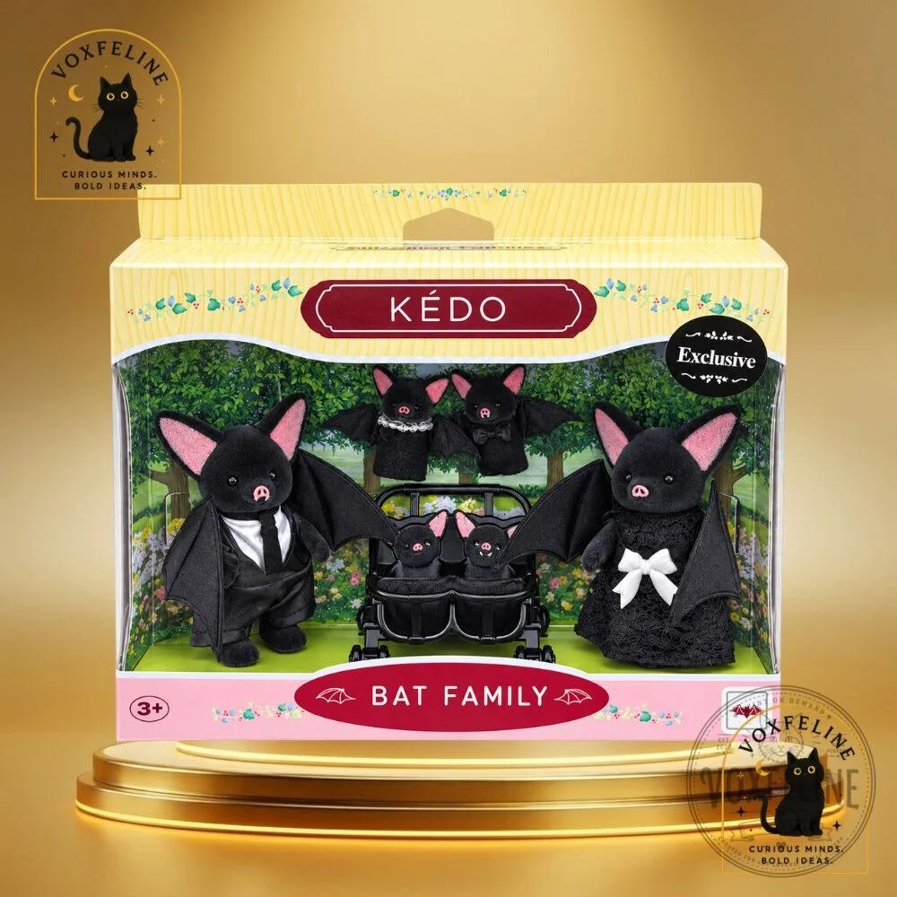 Sylvanian Families Black Bat Family KÉDO Exclusive Mini Pet Figurines Halloween Gift Set