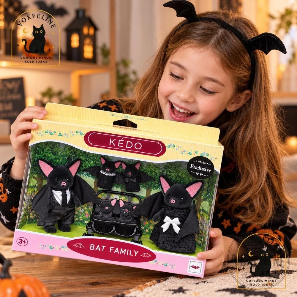 Sylvanian Families Black Bat Family KÉDO Exclusive Mini Pet Figurines Halloween Gift Set 7 Sylvanian Families Black Bat Family KÉDO Exclusive Mini Pet Figurines Halloween Gift Set