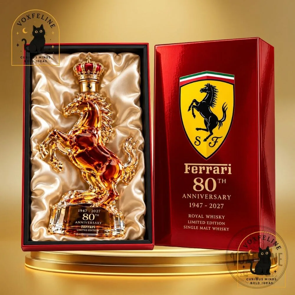 Ferrari 80th Anniversary Golden Stallion Whiskey Decanter Scuderia Ferrari Bottle